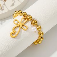 304 Stainless Steel 24K Gold Plated Sweet Classic Style Beaded Inlay Flower Pearl Bracelets sku image 4