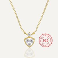 Sterling Silver 18K Gold Plated Simple Style Inlay Sun Star Heart Shape Zircon Pendant Necklace sku image 1
