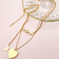 304 Stainless Steel Vacation Sweet Shiny Inlay Star Moon Heart Shape Shell Zircon Double Layer Necklaces main image 2