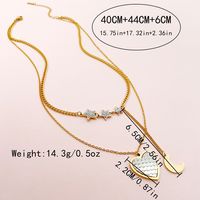 304 Stainless Steel Vacation Sweet Shiny Inlay Star Moon Heart Shape Shell Zircon Double Layer Necklaces main image 3