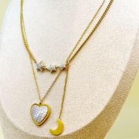 304 Stainless Steel Vacation Sweet Shiny Inlay Star Moon Heart Shape Shell Zircon Double Layer Necklaces main image 1