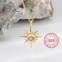 Sterling Silver 18K Gold Plated Simple Style Inlay Sun Star Heart Shape Zircon Pendant Necklace sku image 3