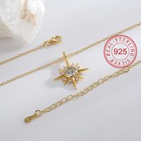 Plata Esterlina Chapados en oro de 18k Estilo Simple Embutido Sol Estrella Forma De Corazón Circón Collar Colgante main image 9