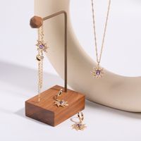 Copper Gold Plated Sweet Plating Inlay Sun Zircon Rings Earrings Necklace main image 3