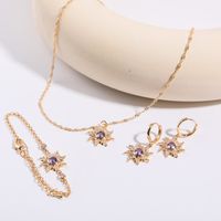Copper Gold Plated Sweet Plating Inlay Sun Zircon Rings Earrings Necklace main image 1