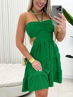 Women's Regular Dress Sexy V Neck Sleeveless Solid Color Above Knee Daily Beach main image 3