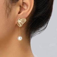 1 Paire Style IG Exagéré Style Simple Papillon Évider Incruster Perle Artificielle Le Cuivre Zircon Boucles D'oreilles main image 2