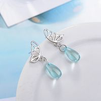 1 Pair IG Style Sweet Water Droplets Butterfly Hollow Out Artificial Crystal Copper White Gold Plated Drop Earrings main image 1