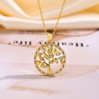 Copper Alloy 18K Gold Plated IG Style Sweet Hollow Out Inlay Life Tree Zircon Pendant Necklace main image 1