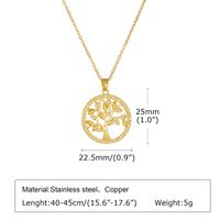 Copper Alloy 18K Gold Plated IG Style Sweet Hollow Out Inlay Life Tree Zircon Pendant Necklace sku image 1