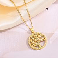 Copper Alloy 18K Gold Plated IG Style Sweet Hollow Out Inlay Life Tree Zircon Pendant Necklace main image 4