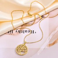 Copper Alloy 18K Gold Plated IG Style Sweet Hollow Out Inlay Life Tree Zircon Pendant Necklace main image 6