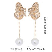 1 Pair IG Style Exaggerated Simple Style Butterfly Hollow Out Inlay Artificial Pearl Copper Zircon Drop Earrings main image 4