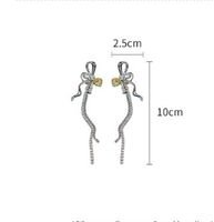 1 Pair Punk Artistic Streetwear Bow Knot Chain Inlay Copper Zircon Silver Plated Drop Earrings Ear Cuffs main image 2