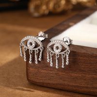 1 Pair Tropical Simple Style Roman Style Devil's Eye Chain Hollow Out Inlay Sterling Silver Zircon White Gold Plated Gold Plated Ear Studs main image 4