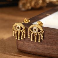 1 Pair Tropical Simple Style Roman Style Devil's Eye Chain Hollow Out Inlay Sterling Silver Zircon White Gold Plated Gold Plated Ear Studs main image 3