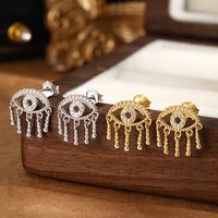 1 Pair Tropical Simple Style Roman Style Devil's Eye Chain Hollow Out Inlay Sterling Silver Zircon White Gold Plated Gold Plated Ear Studs main image 1