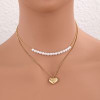 304 Stainless Steel Imitation Pearl 18K Gold Plated Elegant Lady Streetwear Plating Heart Shape Double Layer Necklaces main image 1