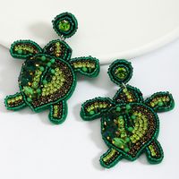 1 Pair Cute Vacation Beach Tortoise Beaded Handmade Inlay Seed Bead Rhinestones Drop Earrings main image 4