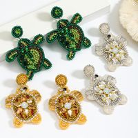 1 Pair Cute Vacation Beach Tortoise Beaded Handmade Inlay Seed Bead Rhinestones Drop Earrings main image 1