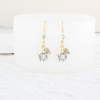 1 Pair Elegant Commute Leaves Inlay Alloy Rhinestones Gold Plated Drop Earrings main image 3