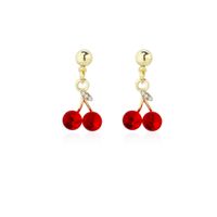 1 Pair Sweet Simple Style Commute Cherry Inlay Alloy Rhinestones Gold Plated Drop Earrings main image 4