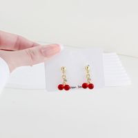 1 Pair Sweet Simple Style Commute Cherry Inlay Alloy Rhinestones Gold Plated Drop Earrings main image 3