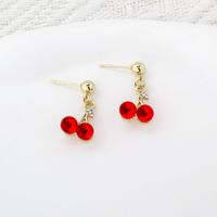 1 Pair Sweet Simple Style Commute Cherry Inlay Alloy Rhinestones Gold Plated Drop Earrings main image 1