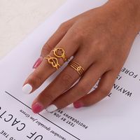 Titanium Steel 18K Gold Plated Casual Simple Style Plating Hollow Out Heart Shape Smiley Face Flower Open Rings main image 3