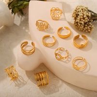 Titanium Steel 18K Gold Plated Casual Simple Style Plating Hollow Out Heart Shape Smiley Face Flower Open Rings main image 6