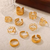 Titanium Steel 18K Gold Plated Casual Simple Style Plating Hollow Out Heart Shape Smiley Face Flower Open Rings main image 10