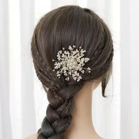 Women's Fairy Style Princess Bridal Flower Imitation Pearl Handmade Inlay Artificial Pearls Rhinestones Hair Clip Insert Comb sku image 2