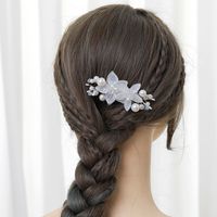 Women's Fairy Style Princess Bridal Flower Imitation Pearl Handmade Inlay Artificial Pearls Rhinestones Hair Clip Insert Comb sku image 3