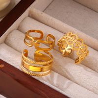 Titanium Steel 18K Gold Plated Casual Simple Style Layered Plating Hollow Out Round Heart Shape Lines Open Rings main image 9