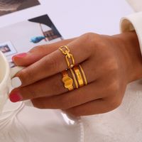 Titanium Steel 18K Gold Plated Casual Simple Style Layered Plating Hollow Out Round Heart Shape Lines Open Rings main image 8