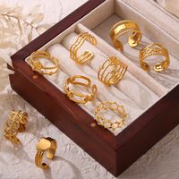 Titanium Steel 18K Gold Plated Casual Simple Style Layered Plating Hollow Out Round Heart Shape Lines Open Rings main image 5