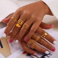 Titanium Steel 18K Gold Plated Casual Simple Style Layered Plating Hollow Out Round Heart Shape Lines Open Rings main image 6