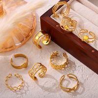 Titanium Steel 18K Gold Plated Casual Simple Style Layered Plating Hollow Out Round Heart Shape Lines Open Rings main image 7