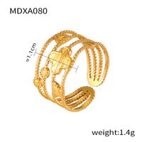 Titanium Steel 18K Gold Plated Casual Simple Style Layered Plating Hollow Out Round Heart Shape Lines Open Rings sku image 4