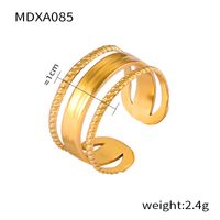 Titanium Steel 18K Gold Plated Casual Simple Style Layered Plating Hollow Out Round Heart Shape Lines Open Rings sku image 9