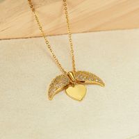 Wholesale IG Style Shiny Heart Shape Wings 304 Stainless Steel Copper Inlay Zircon Pendant Necklace main image 5