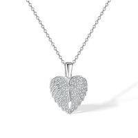 Wholesale IG Style Shiny Heart Shape Wings 304 Stainless Steel Copper Inlay Zircon Pendant Necklace sku image 1
