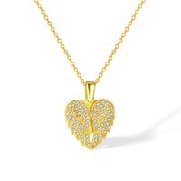 Wholesale IG Style Shiny Heart Shape Wings 304 Stainless Steel Copper Inlay Zircon Pendant Necklace sku image 2