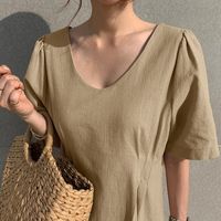 Women's Regular Dress Simple Style V Neck Short Sleeve Solid Color Midi Dress Holiday Daily main image 4