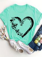 Women's T-shirt Short Sleeve T-Shirts Round Casual Heart Shape main image 4