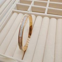 Elegant Simple Style Classic Style Round 304 Stainless Steel Rose Gold Plated Rhinestones Bangle In Bulk sku image 3