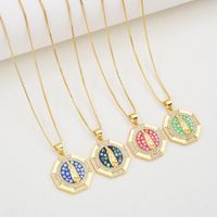 Copper 18K Gold Plated Simple Style Enamel Inlay Virgin Mary Shell Zircon Pendant Necklace main image 1