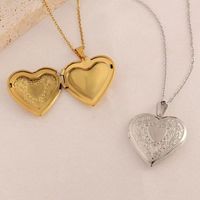 304 Stainless Steel 18K Gold Plated IG Style Sweet Heart Shape Pendant Necklace Locket Necklace main image 3