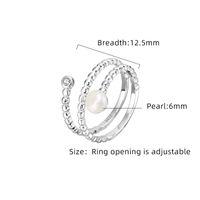 Sterling Silver White Gold Plated Elegant Glam Luxurious Inlay Lines Pearl Zircon Open Rings main image 2