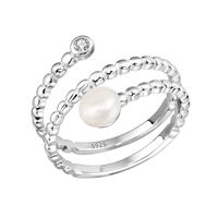 Sterling Silver White Gold Plated Elegant Glam Luxurious Inlay Lines Pearl Zircon Open Rings main image 4